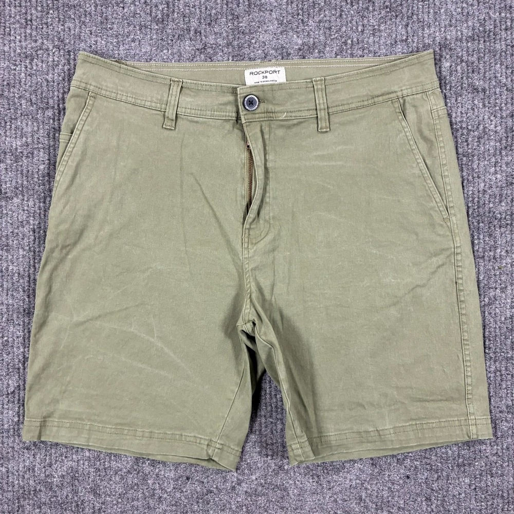 Rockport Mens Chino Shorts Size 38 Olive Casual Flat Front Stretch Mid Rise